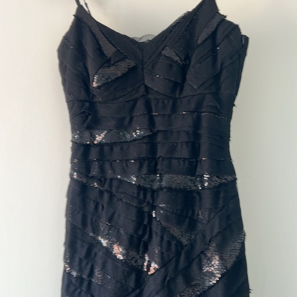 Obakki silk little black cocktail dress with tulle and sequin detailing - Picture 2 of 8